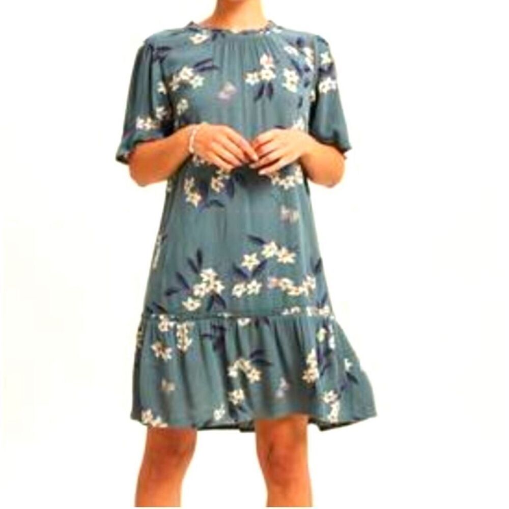 Fat Face UK Drop Waist Modest Floral Green Dress‎ Size M / L